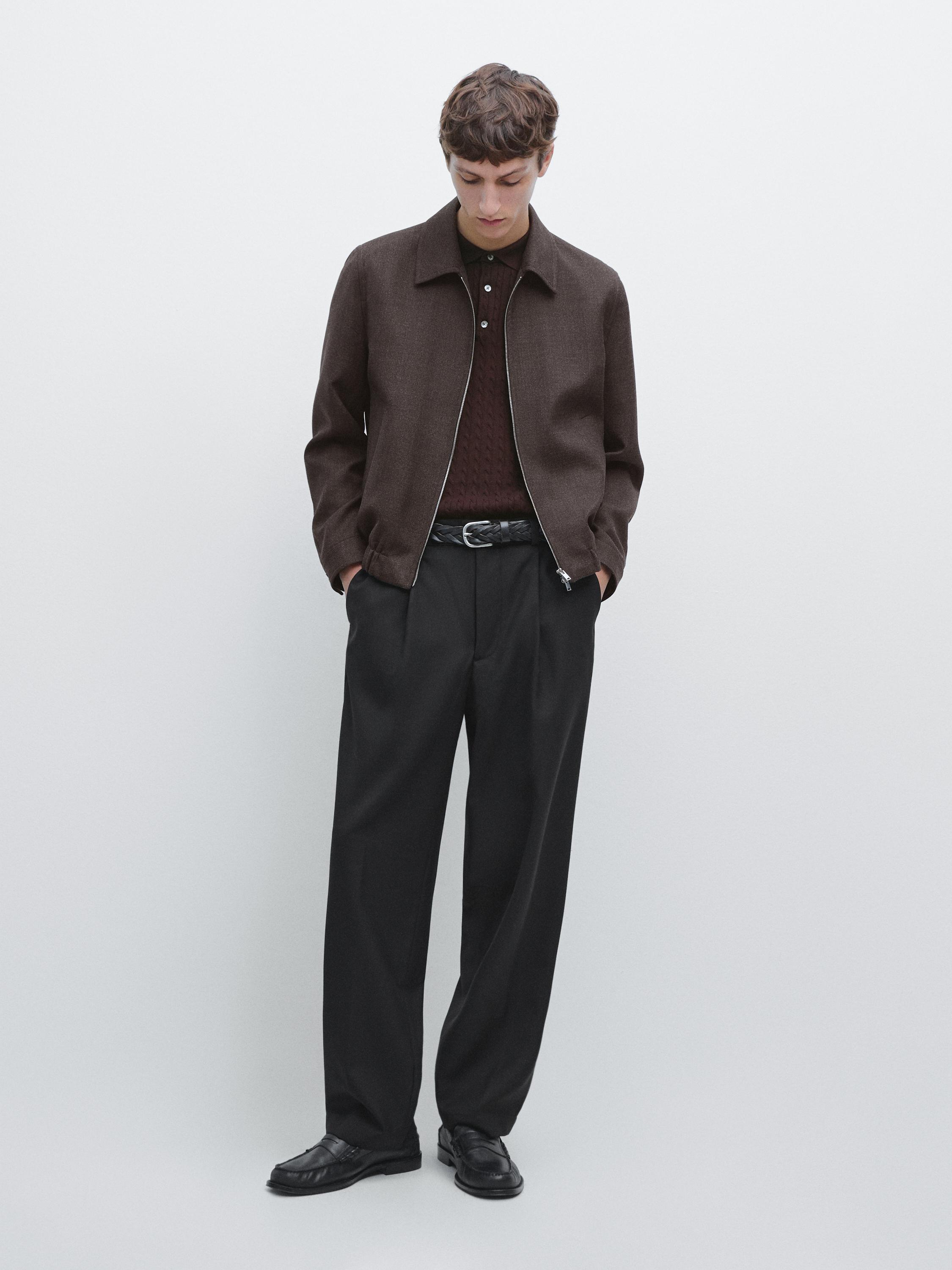Relaxed fit darted cool wool blend trousers